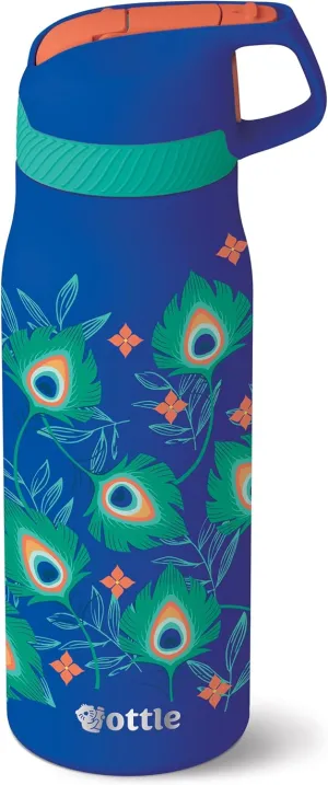 Ottle Cove Cruiser Stainless Steel Water Bottle - 24 oz Insulated Flask with Leak Proof Lid BPA-Free - Reusable Gym Water Bottle for Travel, Camping & Sports - Pacific Peacock Allover