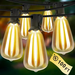 Outdoor String Lights 100 FT 52 Shatterproof LED Bulbs, UL Certified Patio Lights Outdoor Light Strings Waterproof for Patio Yard Outside Party Wedding, Connectable Dimmable 50 Sockets 2700K