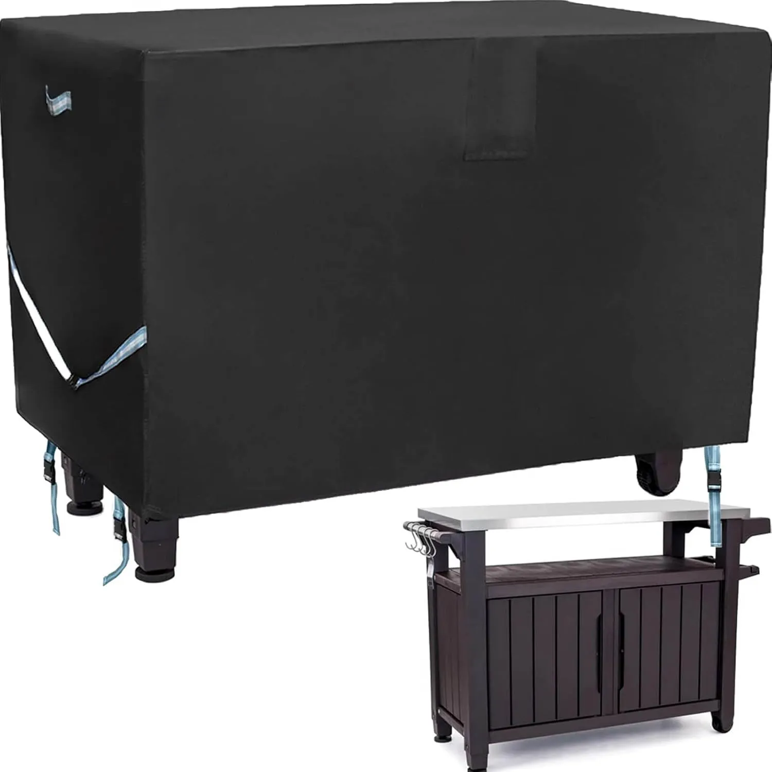 Outdoor Table Cover 55 Inch, Heavy Duty Waterproof Fabric BBQ Cart Cover Compatible with 52-inch Keter Unity XL Portable Outdoor Table, Grill Cart Serving Bar Table Patio Cabinet Cover,55" x 24" x 32"