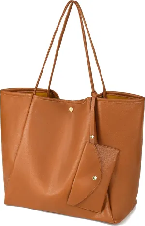 Oversize Vegan Leather Tote Women Weekender Bag Shopper Handbag Travel School Tote Purse with Wristlet Clutch