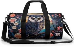 Owe Flower Full Moon Print Gym Sport Bag Travel Duffel Bags Weekender Carry on Tote Bags for Women Men