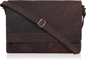 Ozora Genuine Leather Unisex Crossbody Messenger Bag with Adjustable Strap for 17 Inch Laptop, Travel, Office