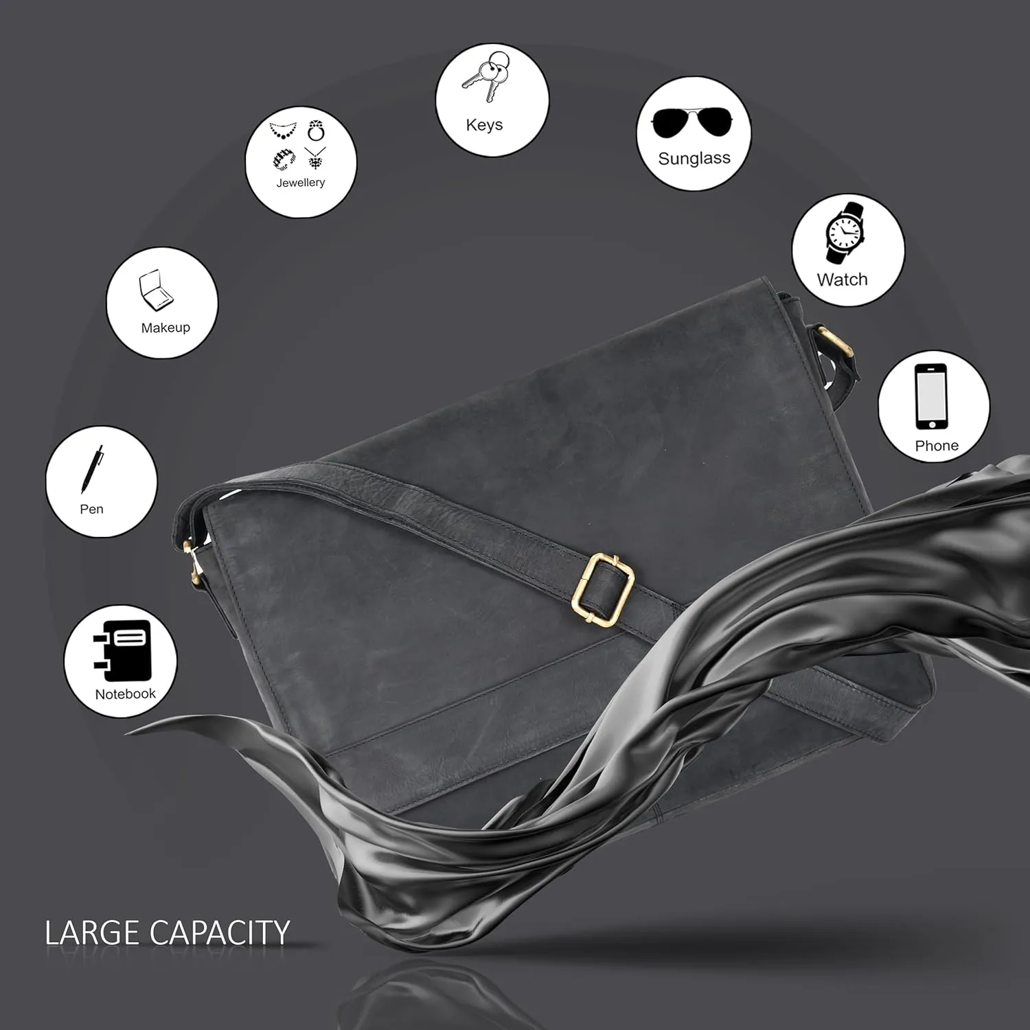 Ozora Genuine Leather Unisex Crossbody Messenger Bag with Adjustable Strap for 17 Inch Laptop, Travel, Office