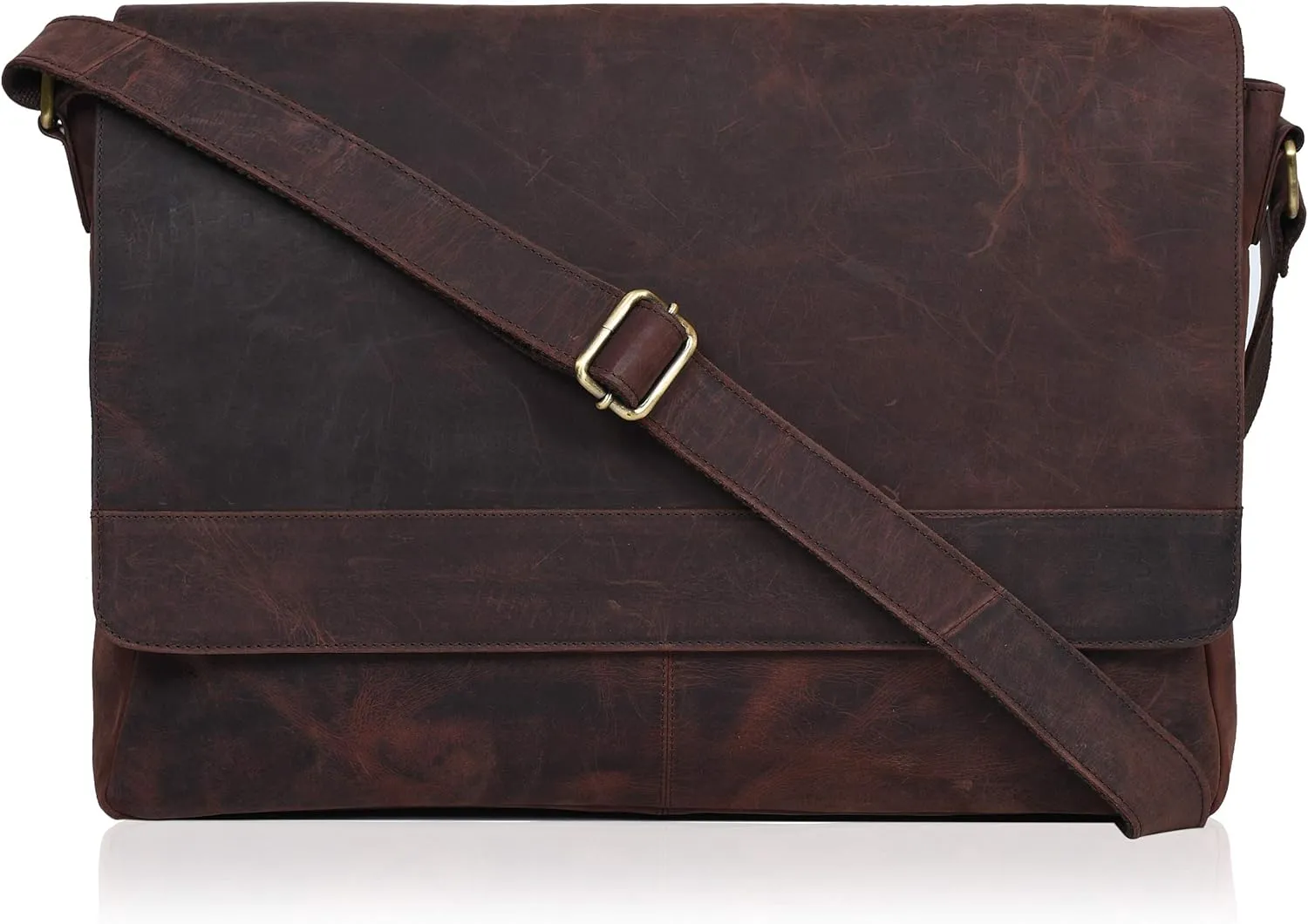 Ozora Genuine Leather Unisex Crossbody Messenger Bag with Adjustable Strap for 17 Inch Laptop, Travel, Office