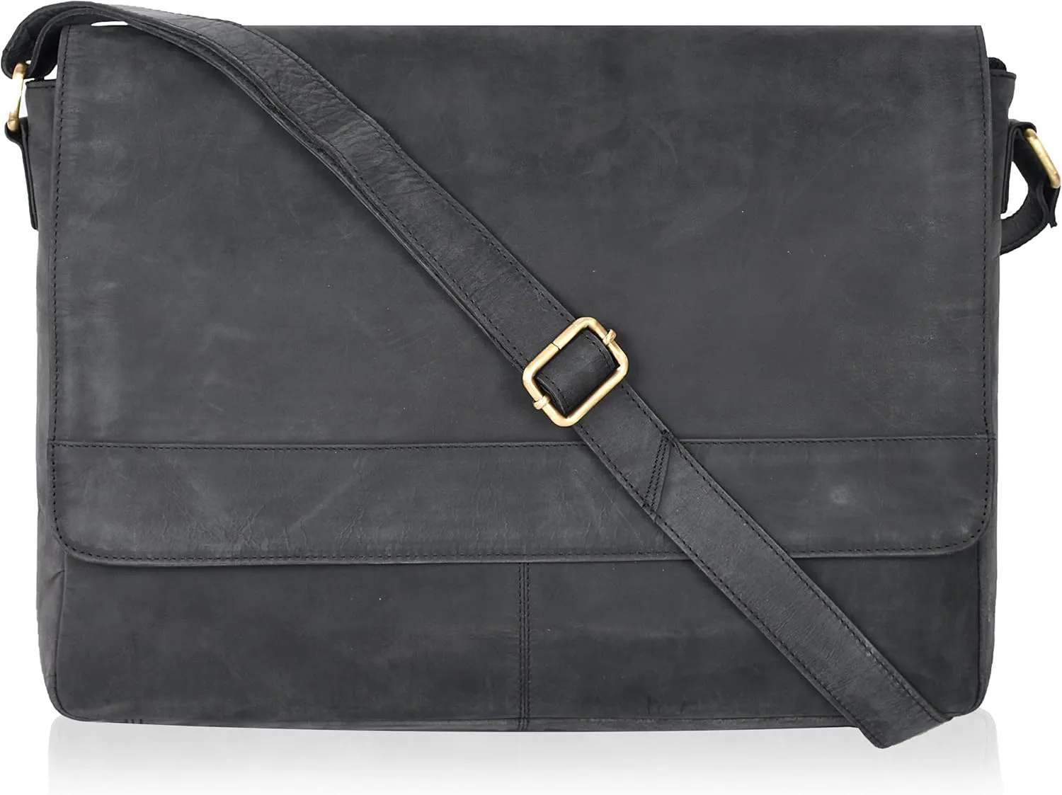 Ozora Genuine Leather Unisex Crossbody Messenger Bag with Adjustable Strap for 17 Inch Laptop, Travel, Office