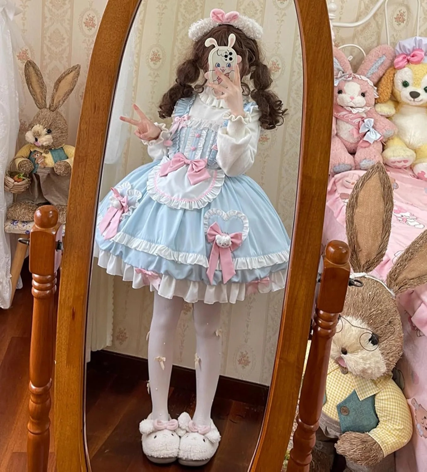 Packitcute Teens Lolita Princess Party Dress Japanese Sweet Bow Ruffle Hem High Waist A-line Sleeveless Cute Dresses Costume