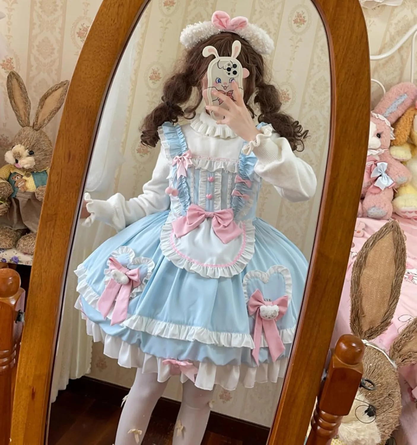 Packitcute Teens Lolita Princess Party Dress Japanese Sweet Bow Ruffle Hem High Waist A-line Sleeveless Cute Dresses Costume