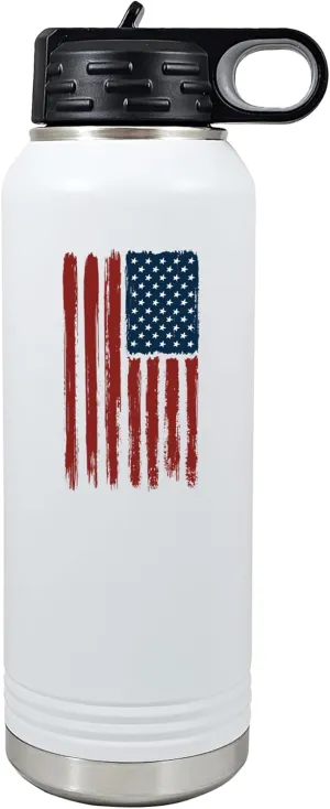 Palm City Products Distressed Flag 32 oz Water Bottle with Flip-Top Lid, USA Flag Insulated Bottle for Hot and Cold Drinks, Stainless Steel Patriotic Water Bottle for Outdoors, Camping, and Sports