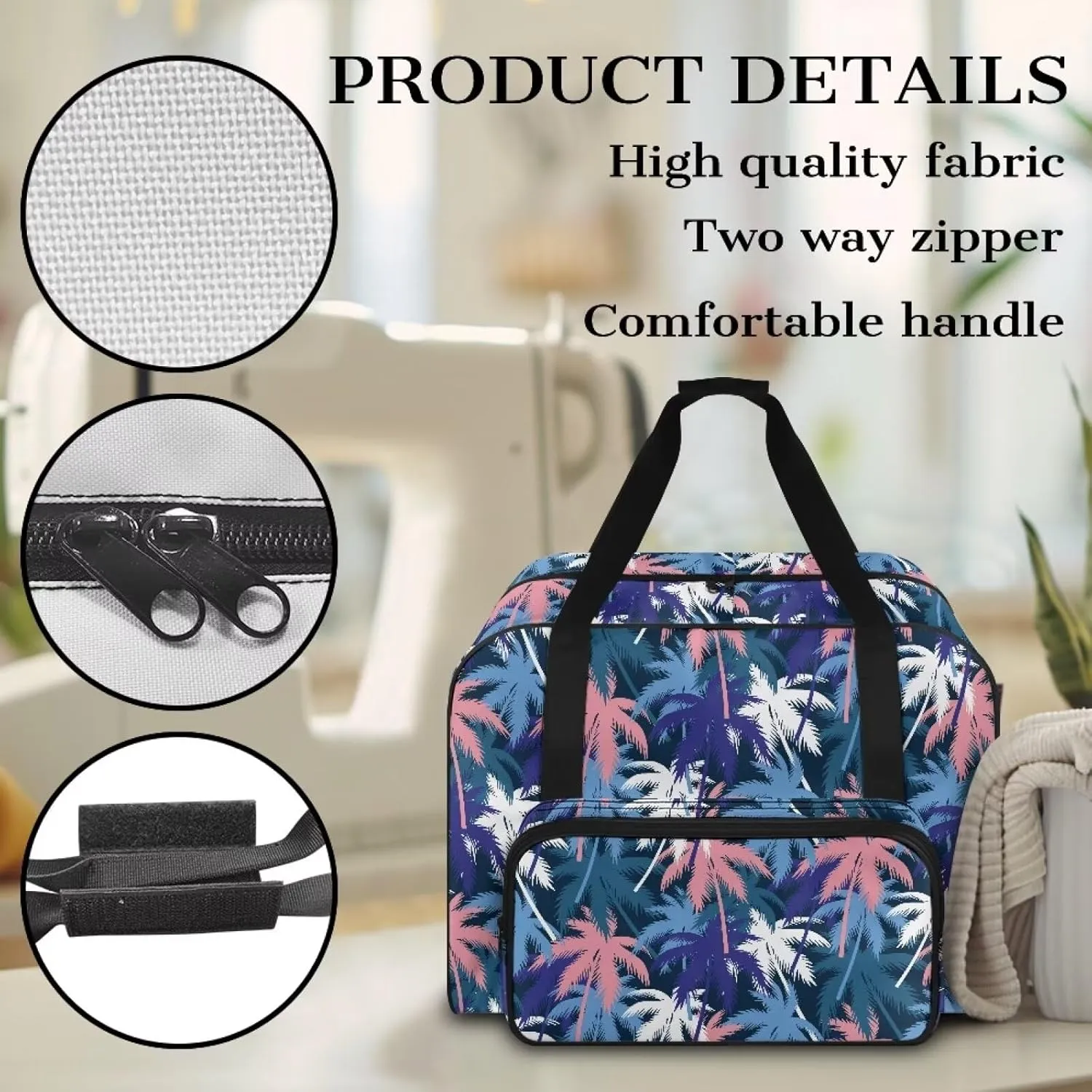Palm Tree Portable Sewing Machine Handbag Tote Bag for Sewing Machine with Top Handle for Most Standard Singer, Brother Not Easy to Pilling and Fade