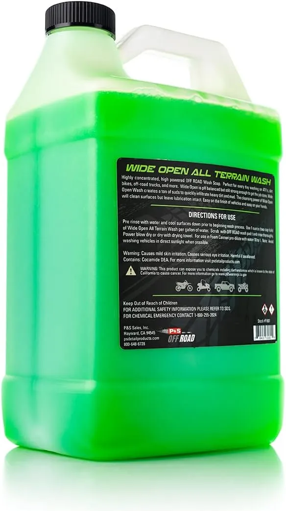 P&S Off Road Wide Open All Terrain Wash – Heavy-Duty Concentrated Soap for ATVs, UTVs & More – Tough on Dirt & Mud, Safe on All Finishes, Rust Inhibitors - 1 Gallon