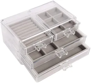 PartyKindom 4-drawer Jewelry Storage Box Clear Makeup Organizer Desktop Organizer Lip Gloss Holder Nail Polish Box