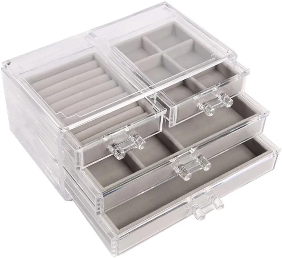PartyKindom 4-drawer Jewelry Storage Box Clear Makeup Organizer Desktop Organizer Lip Gloss Holder Nail Polish Box