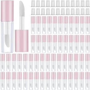 Patelai 100 Pieces 1.2 ml Clear Mini Lip Gloss Tube Refillable Empty Lip Balm Gloss Containers for DIY Makeup, Pink