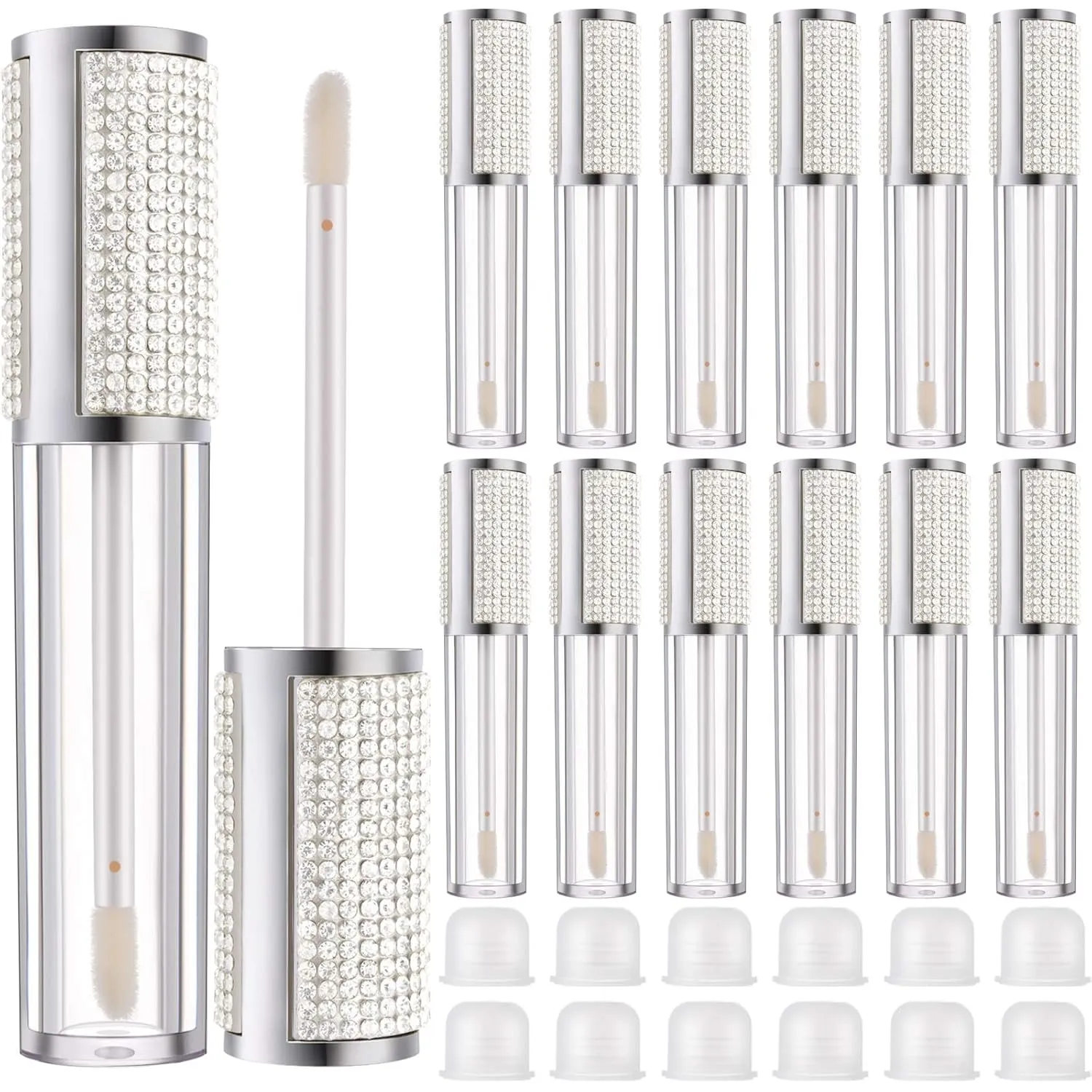 Patelai 12 Pcs 5 ml Rhinestone Lip Gloss Tubes Crystal Lip Balm Tubes for Empty Bottles Refillable Rhinestone Container Plastic Cosmetic Bottles