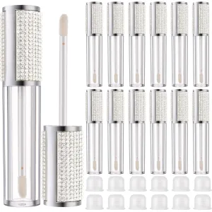 Patelai 12 Pcs 5 ml Rhinestone Lip Gloss Tubes Crystal Lip Balm Tubes for Empty Bottles Refillable Rhinestone Container Plastic Cosmetic Bottles