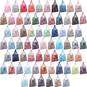 Paterr 72 Pcs Reusable Grocery Bags Foldable Shopping Bag Waterproof Shopper Cute Bag Large Machine Washable Grocery Tote
