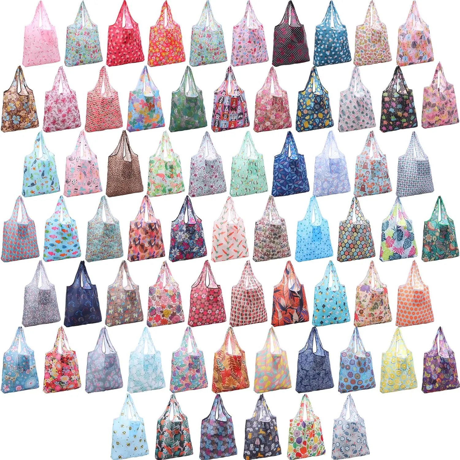 Paterr 72 Pcs Reusable Grocery Bags Foldable Shopping Bag Waterproof Shopper Cute Bag Large Machine Washable Grocery Tote