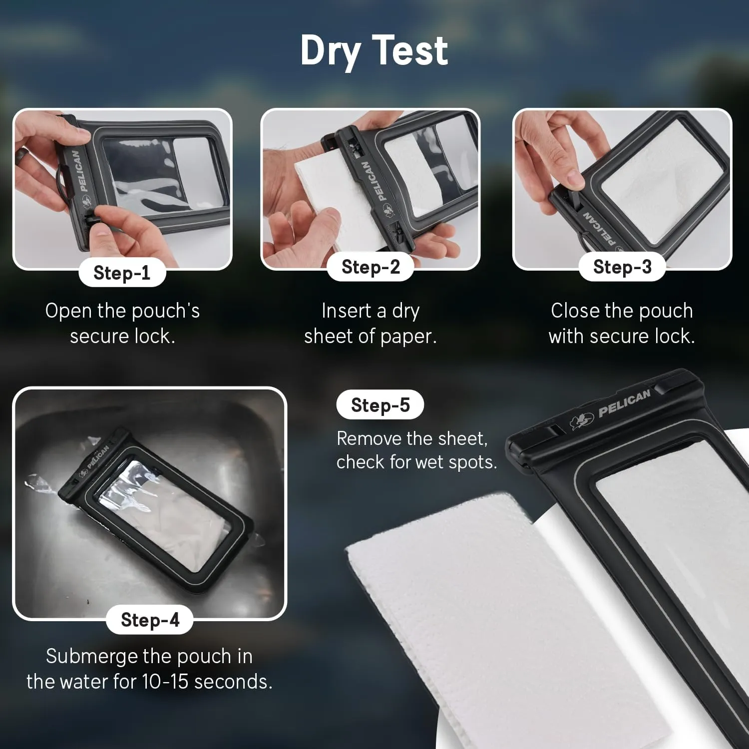 Pelican 2 Pack Marine - IP68 Waterproof Phone Pouch (XL Size) Floating Waterproof Phone Case - Beach Cruise Ship Travel Essentials - Works with All Phones - Detachable Lanyard - Stealth Black