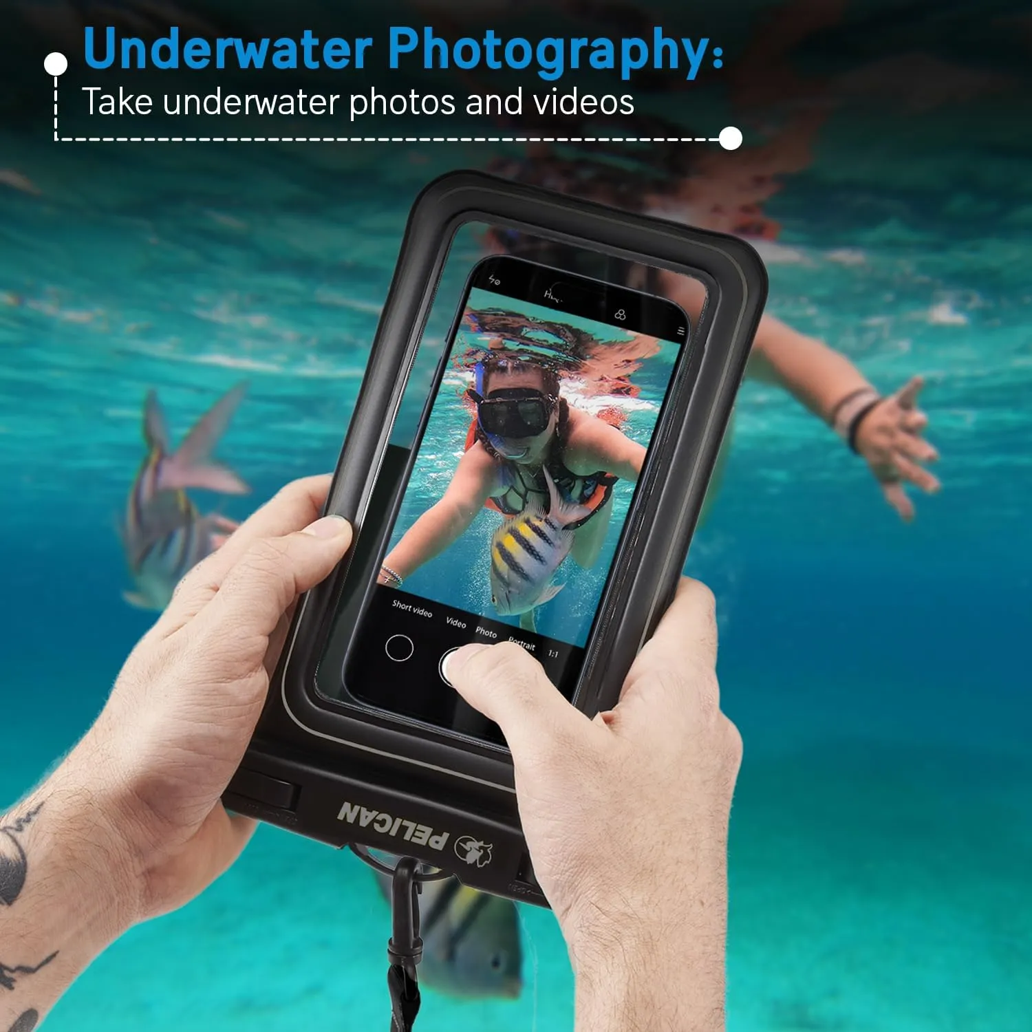 Pelican 2 Pack Marine - IP68 Waterproof Phone Pouch (XL Size) Floating Waterproof Phone Case - Beach Cruise Ship Travel Essentials - Works with All Phones - Detachable Lanyard - Stealth Black