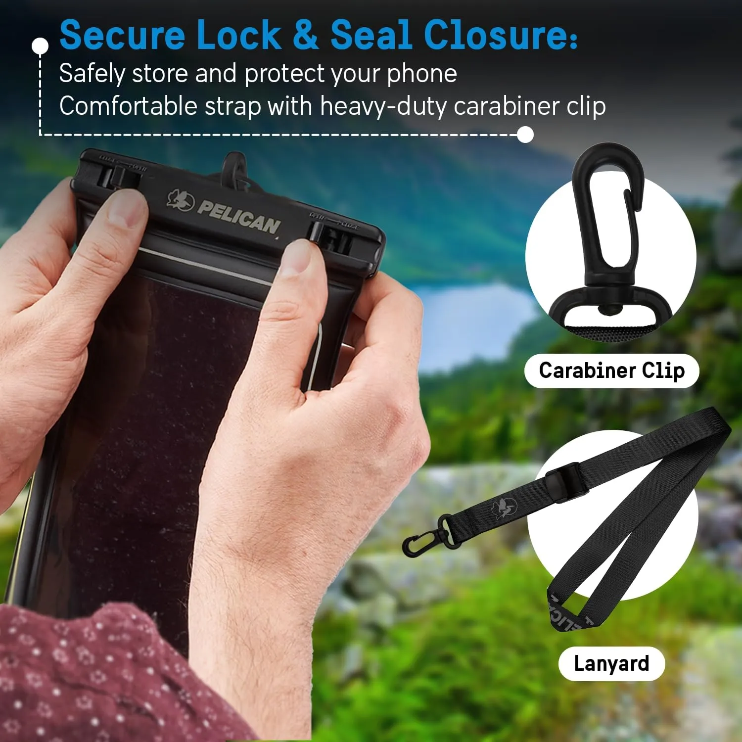 Pelican 2 Pack Marine - IP68 Waterproof Phone Pouch (XL Size) Floating Waterproof Phone Case - Beach Cruise Ship Travel Essentials - Works with All Phones - Detachable Lanyard - Stealth Black