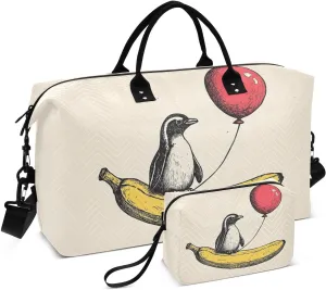 Penguin Banana Balloon Duffel Bag for Traveling, Travel Bag Gym Bag, with Multiple Interior Pockets Shoulder Weekender Bag for Women Men with Toiletry Bag 20.5L x 1.9W x 13.8H