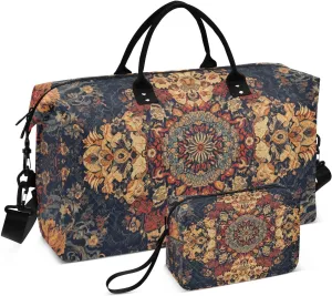 Persian Pattern Red Duffel Bag for Traveling, Travel Bag Gym Bag, with Multiple Interior Pockets Shoulder Weekender Bag for Women Men with Toiletry Bag 20.5L x 1.9W x 13.8H