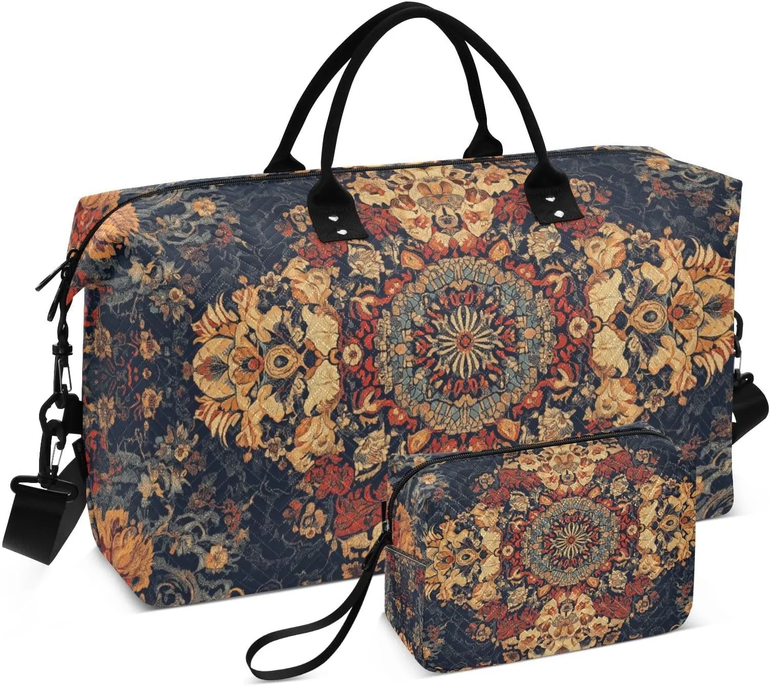 Persian Pattern Red Duffel Bag for Traveling, Travel Bag Gym Bag, with Multiple Interior Pockets Shoulder Weekender Bag for Women Men with Toiletry Bag 20.5L x 1.9W x 13.8H