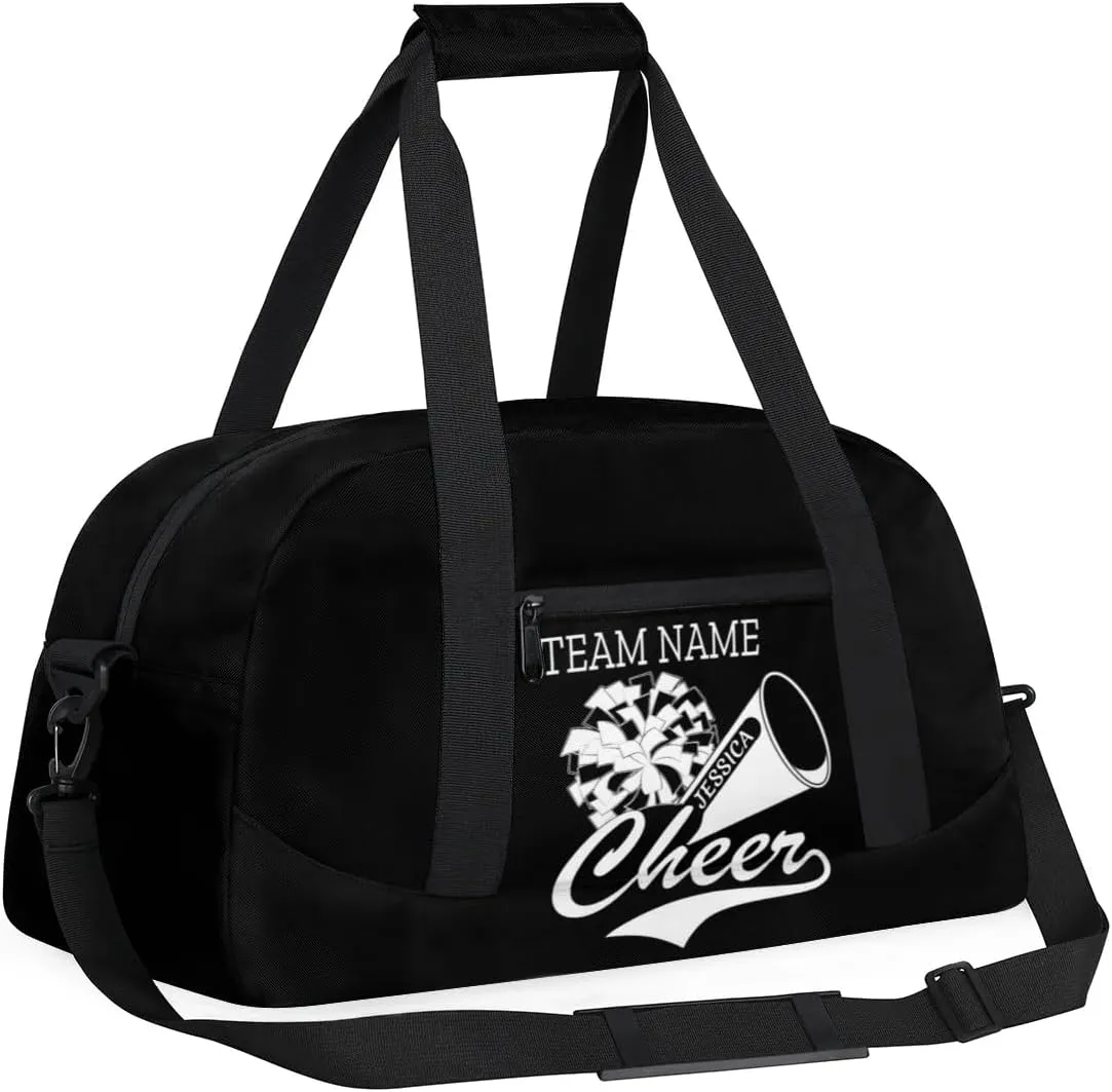 Personalised Name Cheer Cheerleader Bags, Custom Dancing Sports Duffle Bag Gym Cheerleading Bags Travel Duffel Perform Training Bag, Overnight Weekender Bags, Black
