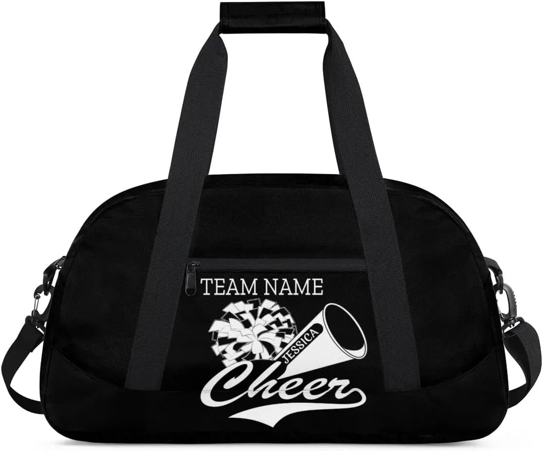 Personalised Name Cheer Cheerleader Bags, Custom Dancing Sports Duffle Bag Gym Cheerleading Bags Travel Duffel Perform Training Bag, Overnight Weekender Bags, Black