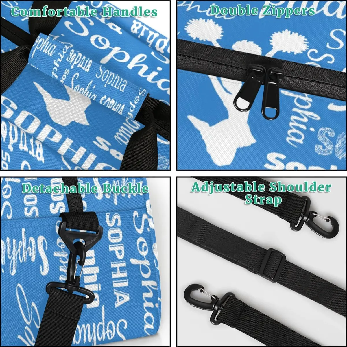 Personalized Cheer Bag Sport Duffel Bag Dance Bag, Overnight Weekender Bags Cheerleader Personalized Gymnastics Duffel Bag Cheerleading Gifts, Blue