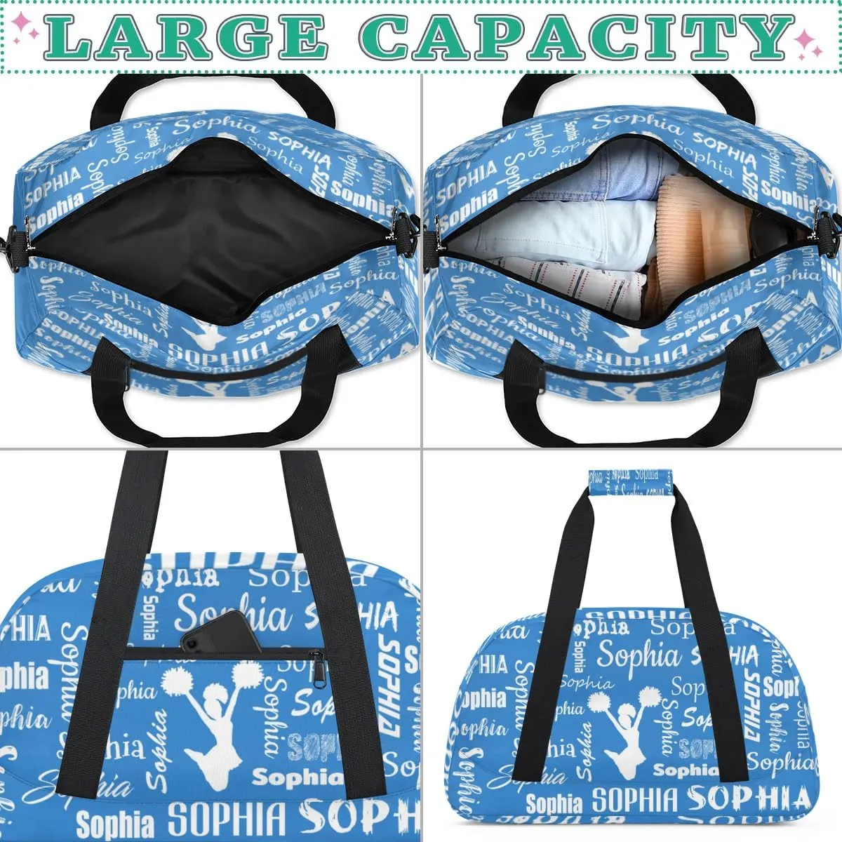 Personalized Cheer Bag Sport Duffel Bag Dance Bag, Overnight Weekender Bags Cheerleader Personalized Gymnastics Duffel Bag Cheerleading Gifts, Blue