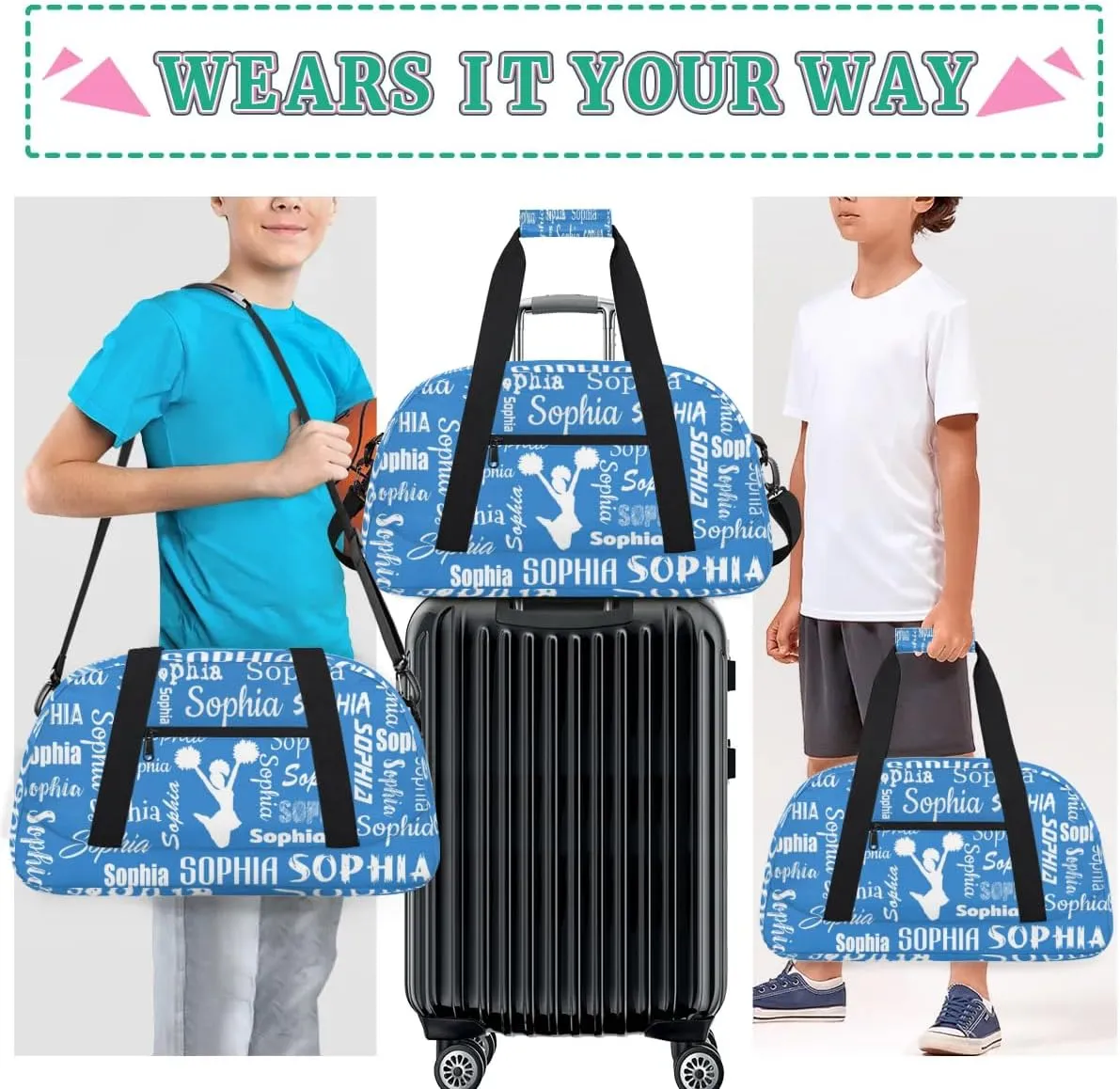Personalized Cheer Bag Sport Duffel Bag Dance Bag, Overnight Weekender Bags Cheerleader Personalized Gymnastics Duffel Bag Cheerleading Gifts, Blue