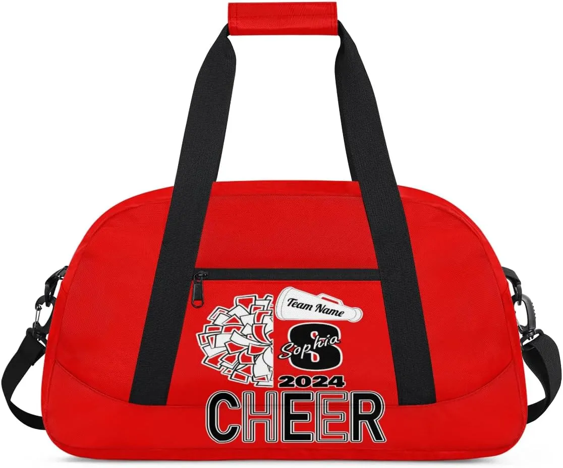 Personalized Cheer Duffel Bags, Custom Cheerleader Dance Sport Bags, Customized Cheerleading Travel Overnight Weekender Bags with Name, Coral Red A