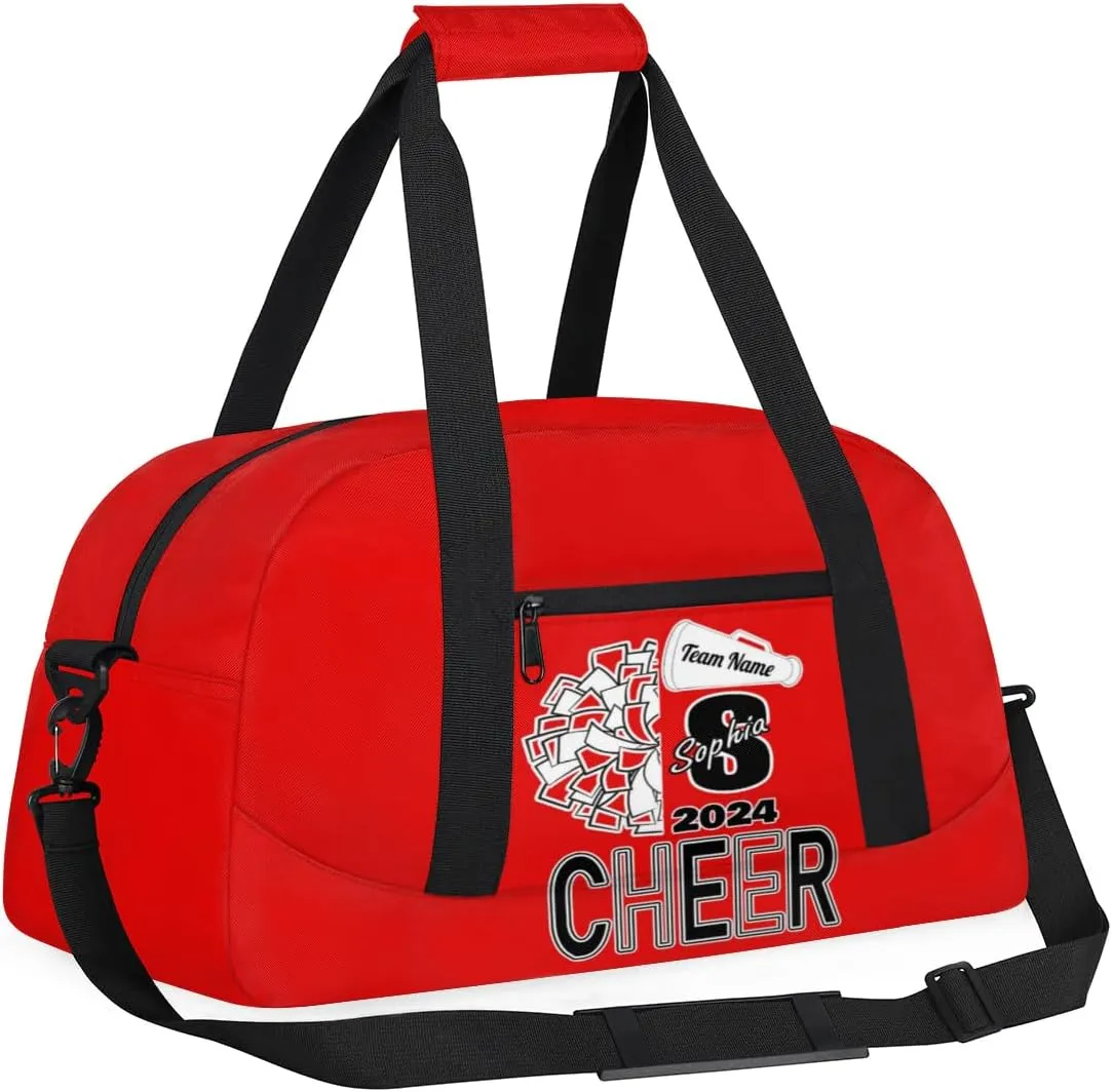 Personalized Cheer Duffel Bags, Custom Cheerleader Dance Sport Bags, Customized Cheerleading Travel Overnight Weekender Bags with Name, Coral Red A