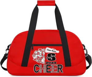 Personalized Cheer Duffel Bags, Custom Cheerleader Dance Sport Bags, Customized Cheerleading Travel Overnight Weekender Bags with Name, Coral Red A