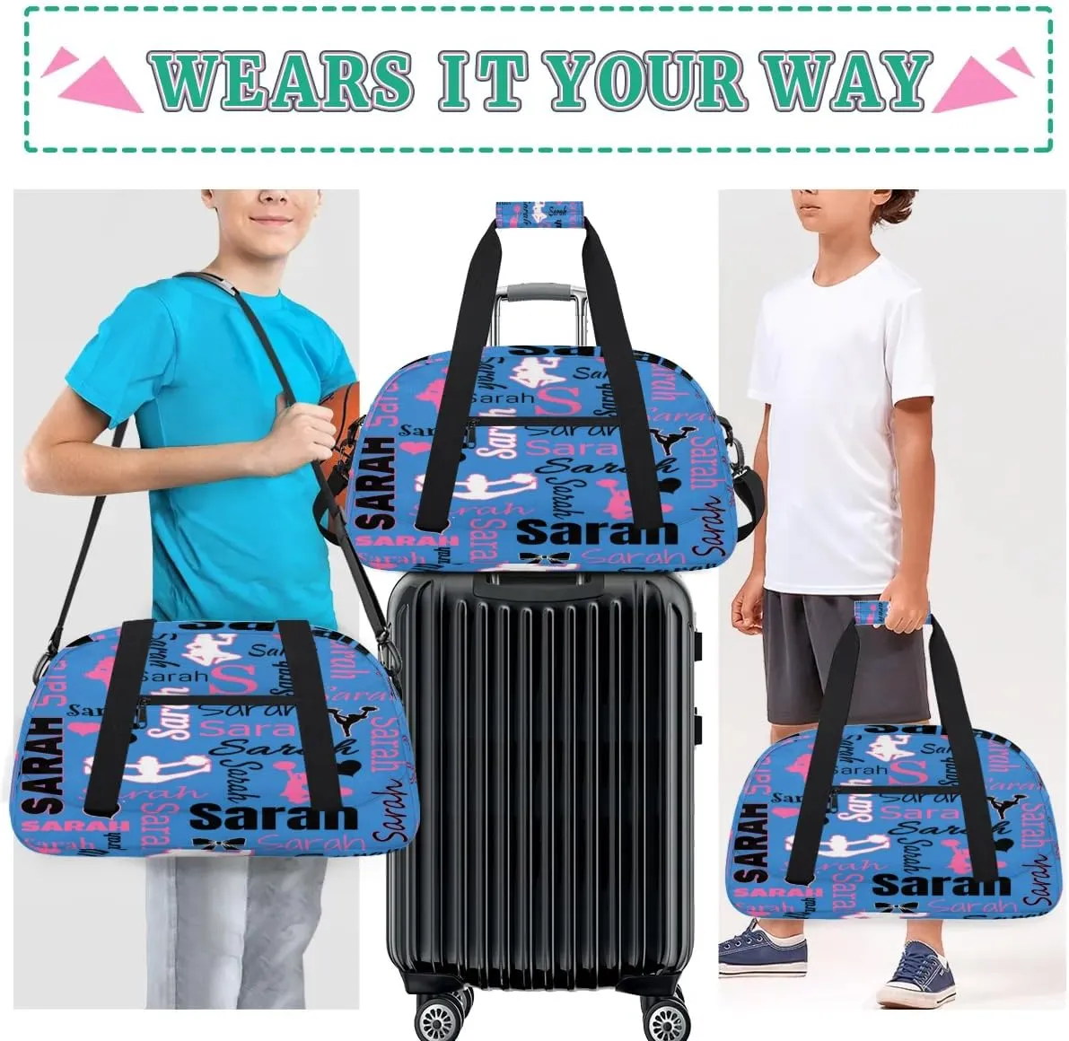 Personalized Cheer Duffle Bag for Cheerleaders, Blue (No Glitter) Custom Cheerleading Gym Bag for Women, Cheer Duffel Bag with Name Weekender Bags Customized Cheer Gifts