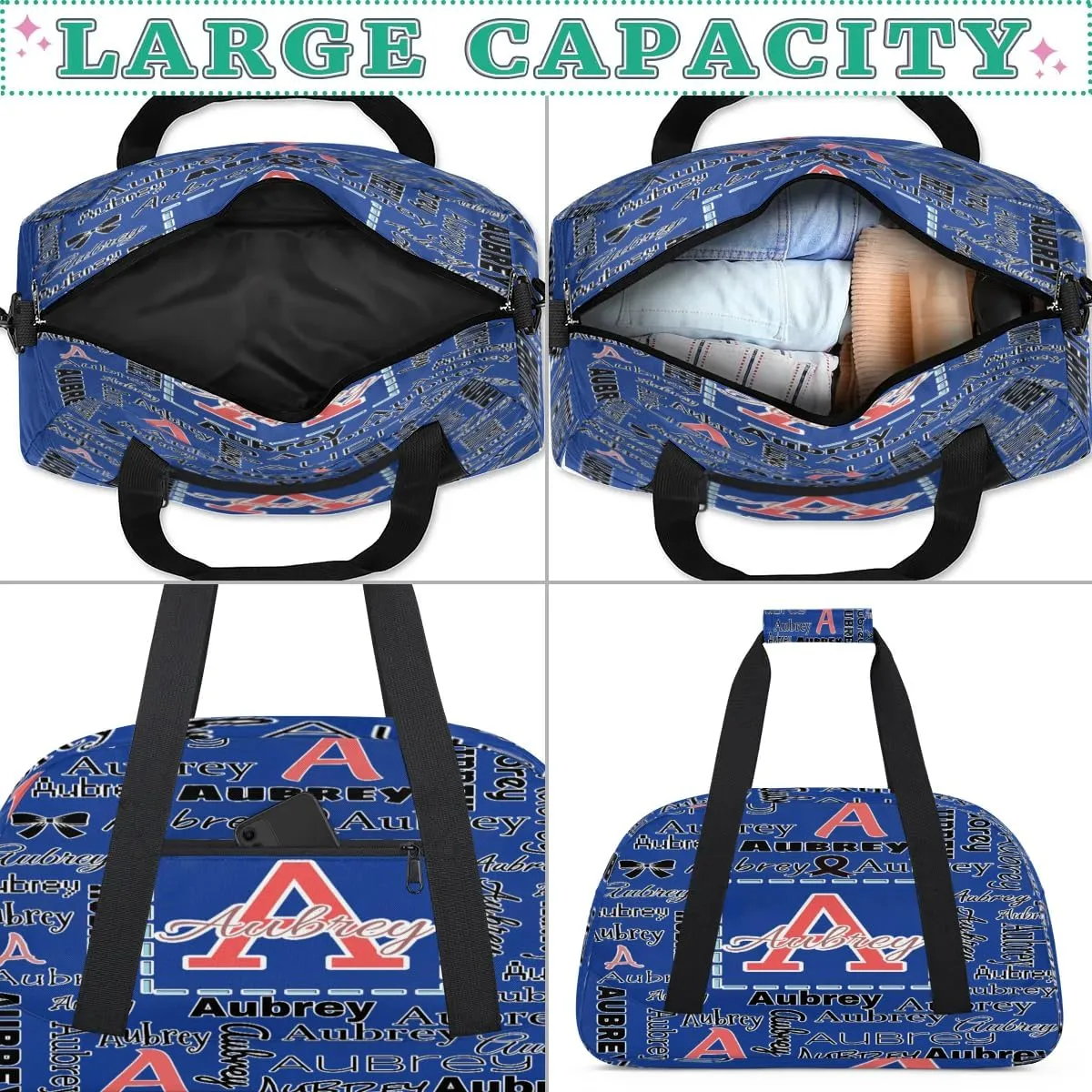 Personalized Cheer Duffle Bag for Cheerleaders, Custom Cheerleading Gym Bag for Women, Cheer Duffel Bag with Name Overnight Weekender Bags Customized Gifts (Cobalt Blue)