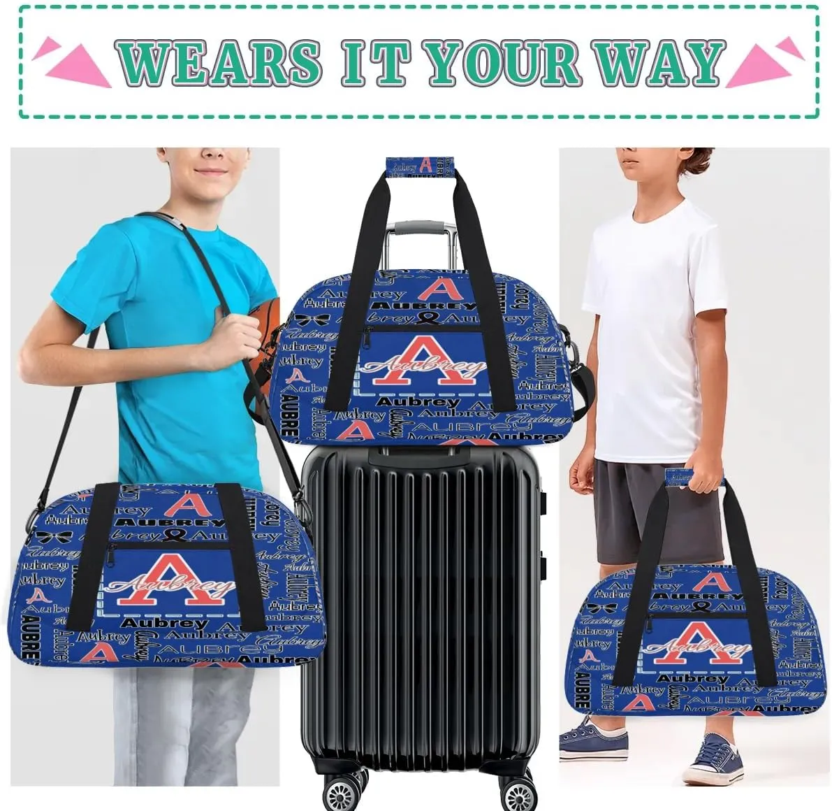 Personalized Cheer Duffle Bag for Cheerleaders, Custom Cheerleading Gym Bag for Women, Cheer Duffel Bag with Name Overnight Weekender Bags Customized Gifts (Cobalt Blue)