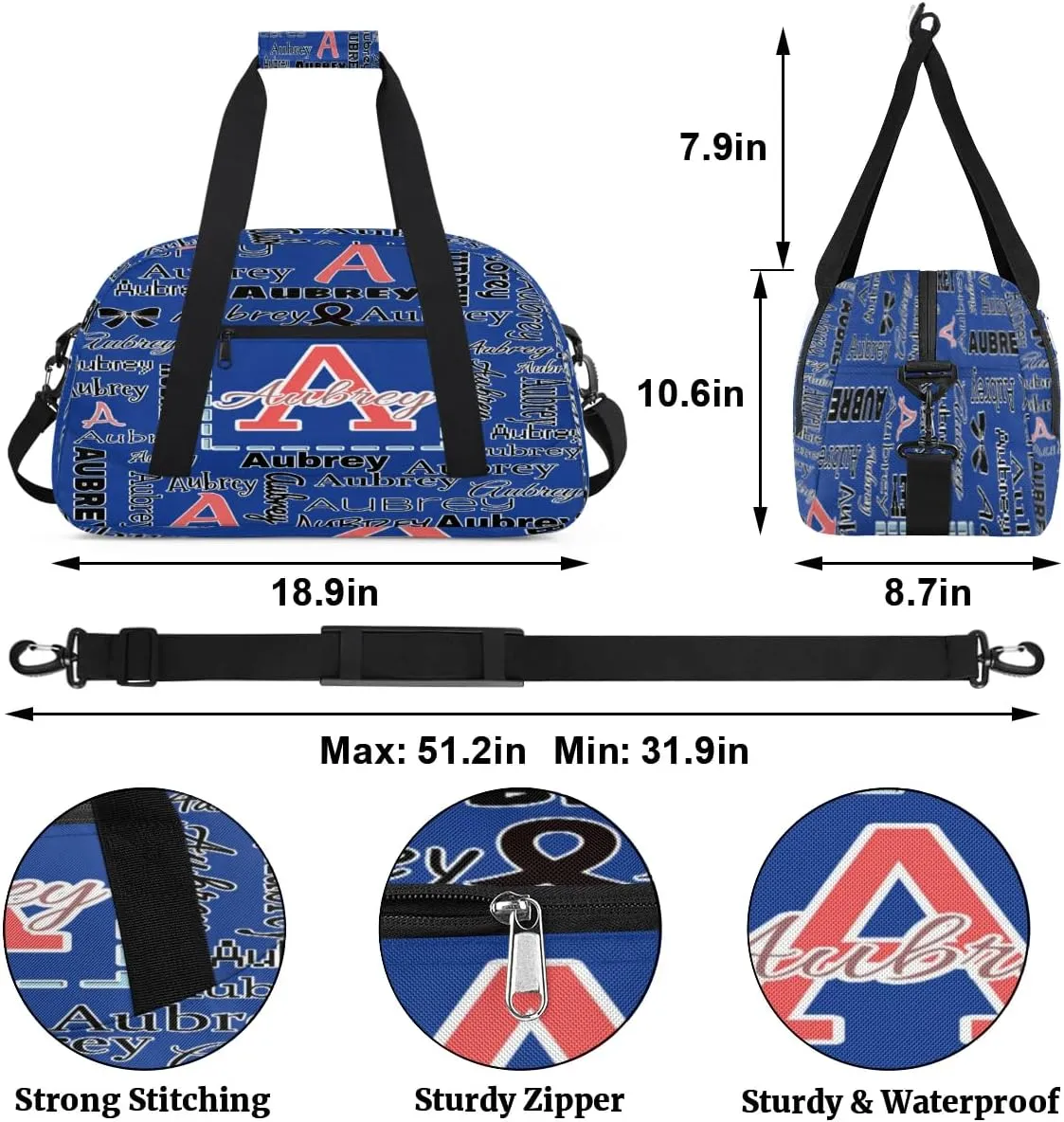 Personalized Cheer Duffle Bag for Cheerleaders, Custom Cheerleading Gym Bag for Women, Cheer Duffel Bag with Name Overnight Weekender Bags Customized Gifts (Cobalt Blue)