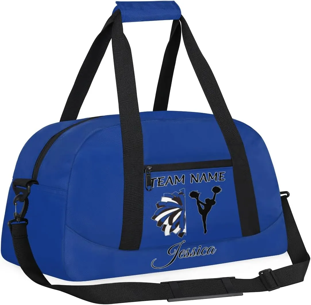 Personalized Cheer Sports Duffle Bag for Cheerleaders, Custom Cheerleading Gym Bags for Women, Cobalt Blue Customized Cheer Duffel Bag with Name Overnight Weekender Bags