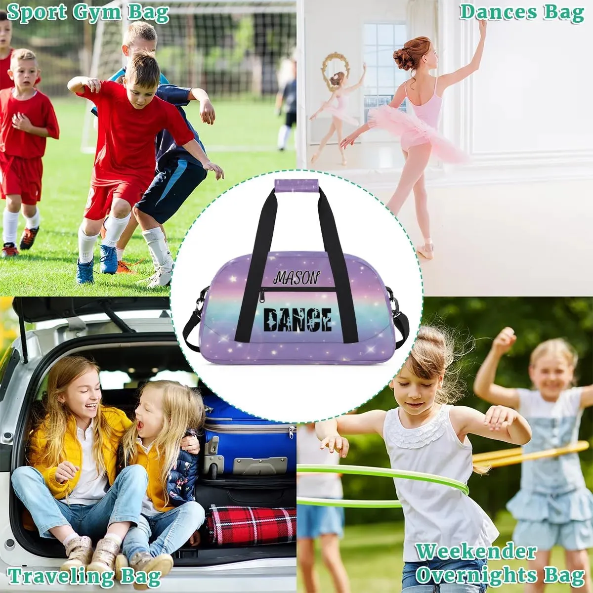 Personalized Dance Bag Gym Bag for Women, Custom Sport Duffel Bag Overnight Weekender Bags Travel Duffel Bag, Cut Glitter Print