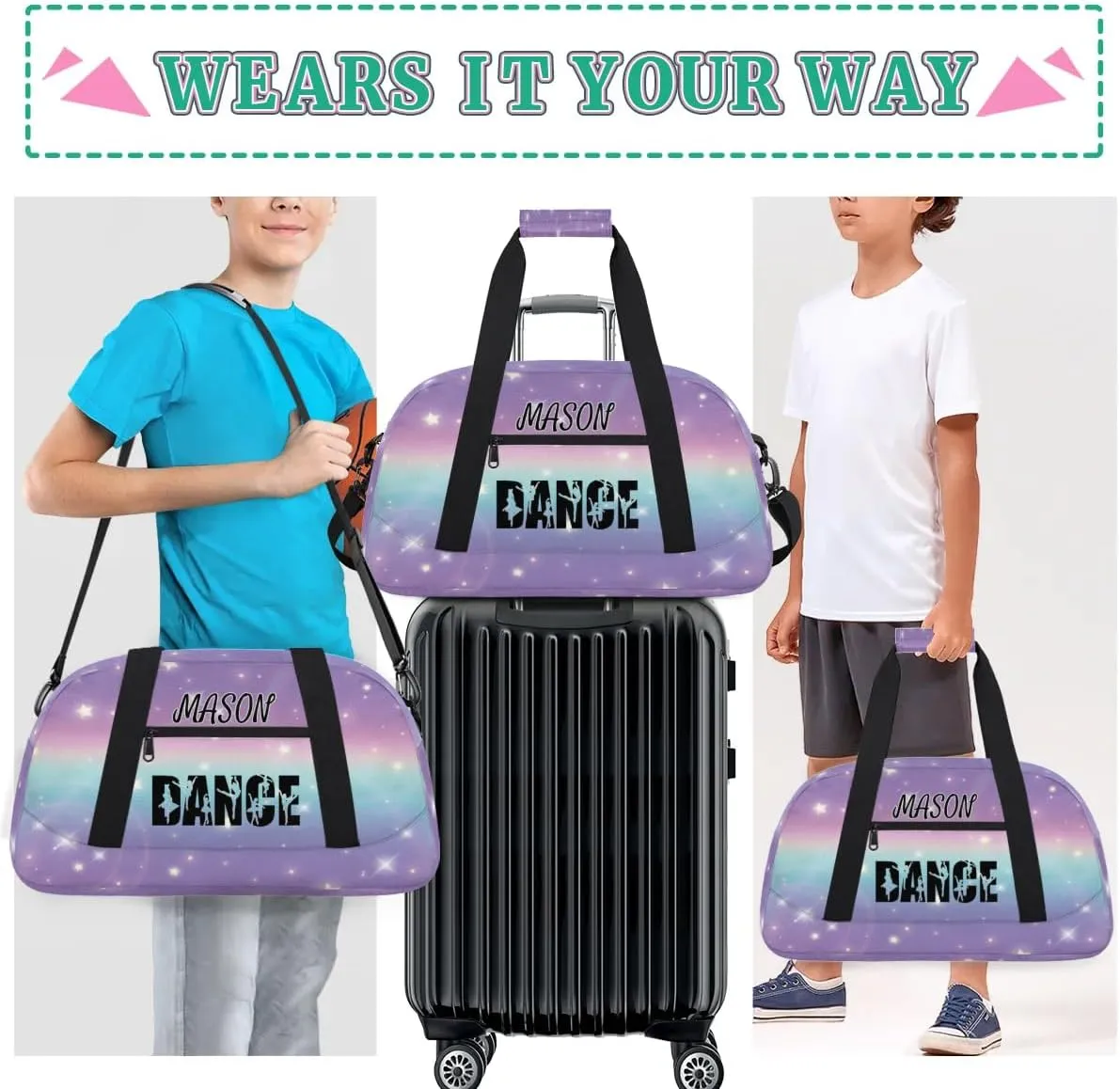 Personalized Dance Bag Gym Bag for Women, Custom Sport Duffel Bag Overnight Weekender Bags Travel Duffel Bag, Cut Glitter Print