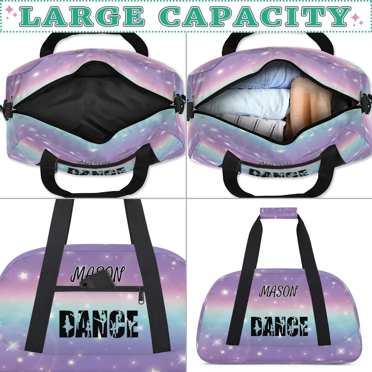 Personalized Dance Bag Gym Bag for Women, Custom Sport Duffel Bag Overnight Weekender Bags Travel Duffel Bag, Cut Glitter Print