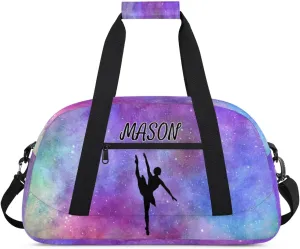 Personalized Dance Bag Gym Bag with Name for Women, Custom Sport Duffel Bag Overnight Weekender Bags Travel Duffel Bag with Dancing Silhouette, Glitter Prints