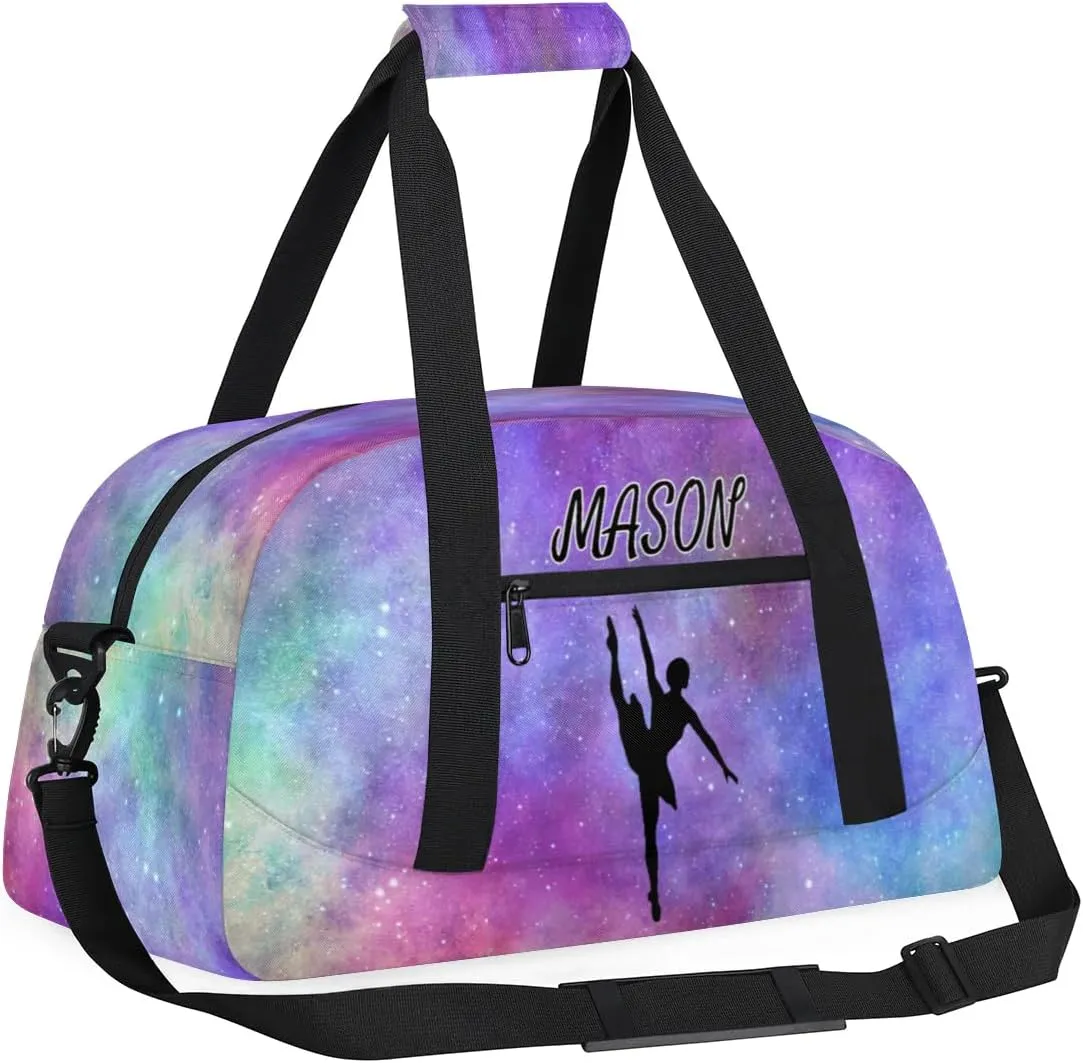 Personalized Dance Bag Gym Bag with Name for Women, Custom Sport Duffel Bag Overnight Weekender Bags Travel Duffel Bag with Dancing Silhouette, Glitter Prints