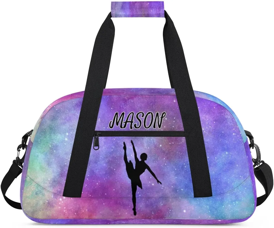 Personalized Dance Bag Gym Bag with Name for Women, Custom Sport Duffel Bag Overnight Weekender Bags Travel Duffel Bag with Dancing Silhouette, Glitter Prints