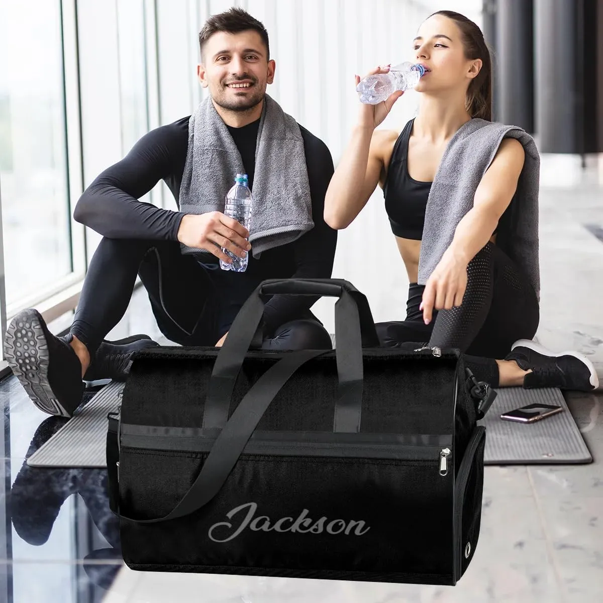 Personalized-Duffel-Bag for-Men-Adults-Boys Football Equipment Bag Large Weekender Carry on Bags Custom Travel Bag Black-Gym-Bag for Men Luggage-Bag