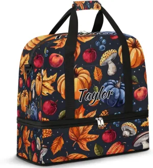 Personalized Duffel Bag with Name, Custom Food Vegetables Travel Sports Gym Yoga Beach Bag Customized Weekender Overnight Bag with Shoes Compartment for Women, Pumpkin Fall