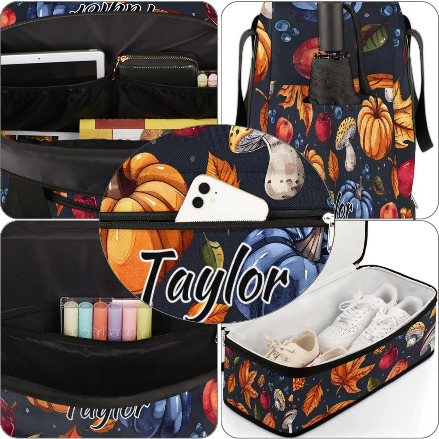 Personalized Duffel Bag with Name, Custom Food Vegetables Travel Sports Gym Yoga Beach Bag Customized Weekender Overnight Bag with Shoes Compartment for Women, Pumpkin Fall