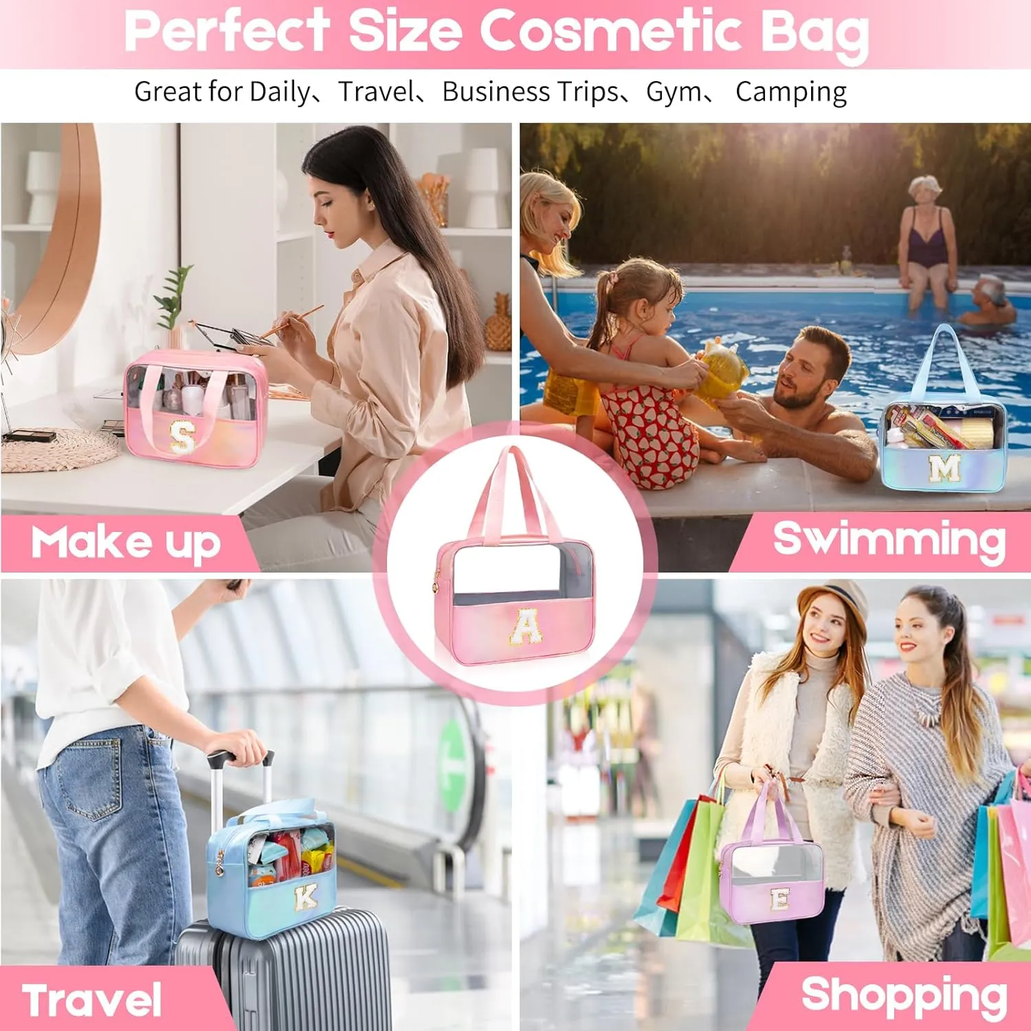 Personalized Initial Clear Makeup Bag Purple Cosmetic Bag Set Large Travel Toiletry Bag, Cute Clear Make Up Bags Organizer Bag for Girlfriend Teacher Gifts Teen Girl Gifts Trendy Stuff K（purple）